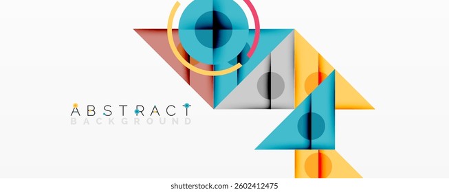 Geometric abstract design with layered triangles, circles, and gradients, forming a structured pattern with sharp contrasts and depth