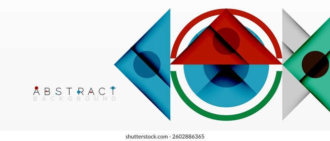 Geometric abstract design with layered triangles, circles, and gradients, forming a structured pattern with sharp contrasts and depth