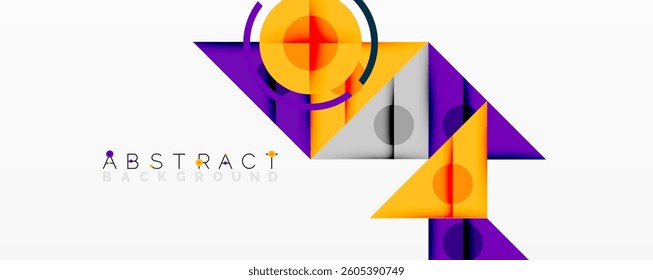 Geometric abstract design with layered triangles, circles, and gradients, forming a structured pattern with sharp contrasts and depth