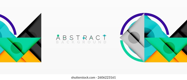 Geometric abstract design with layered triangles, circles, and gradients, forming a structured pattern with sharp contrasts and depth