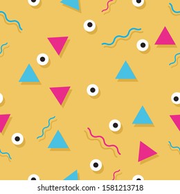 geometric abstract design with triangle, circle and wavy zigzag line vector eps Seamless Pattern 