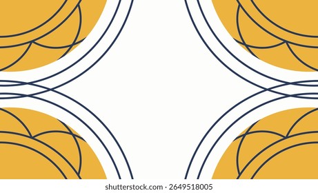 Design geométrico abstrato com semicírculos amarelo e marinho sobre fundo branco