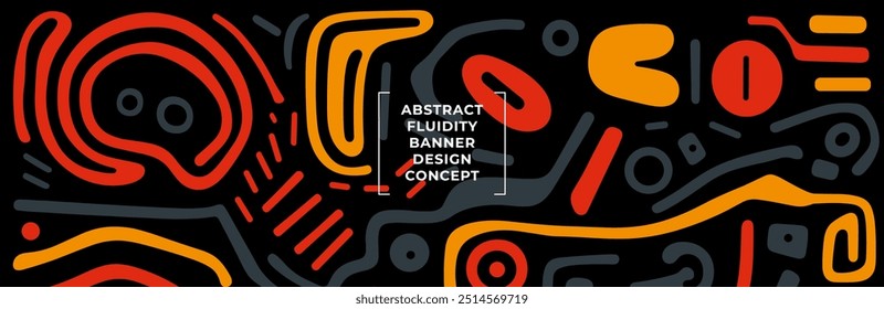 Banner de doodle abstrato geométrico apresentando formas simples e linhas em estilo primitivo minimalista adequado para projetos criativos, fundo moderno, e enfatizando a fluidez e estética artística