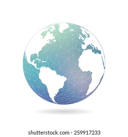 Geometric abstract earth globe sphere concept illustration. Vector graphic template isolated on light white background