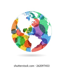 Geometric abstract earth globe sphere concept illustration. Vector graphic template isolated on light white background.