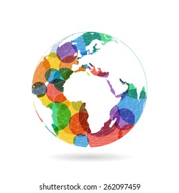 Geometric abstract earth globe sphere concept illustration. Vector graphic template isolated on light white background.