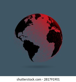 Geometric abstract earth globe sphere concept illustration. Vector graphic template isolated on dark background.
