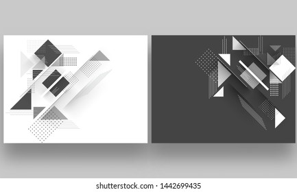 Geometric Abstract Elements Decorated Template Design In Two Color Option.