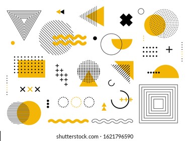 Geometric abstract elements memphis style. Set of funky bold constructivism graphics for posters, flyers. Vector yellow and black minimal shapes for modern cover design - Shutterstock ID 1621796590