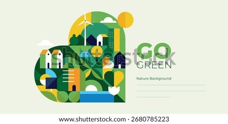Geometric abstract environmental background with ecology, Earth Day, renewable energy, sustainable development, and conservation themes