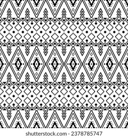 Geometric abstract with ethnic style. Seamless tribal pixel pattern. Textile print traditional design in oriental motif. Design for textile and fabric. Black and white colors.