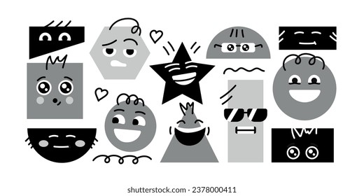 Geometric abstract faces with different emotions. Characters color concept. Vector isolated elements
