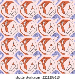 Geometric abstract faces and women. Modern female silhouettes. Seamless pattern is suitable for printing on fabric and paper. Vector illustration.