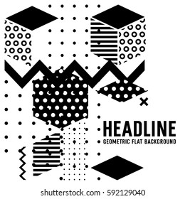 Geometric abstract flat background / Black and white concept  for book covers, posters, flyers, placards, banners  / Vector illustration