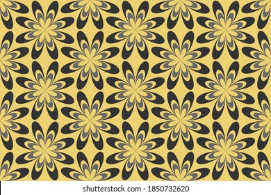 Geometric abstract floral seamless pattern. Stylish monochrome grey line texture. Optical illusion effect. Transparent background. Vector illustration