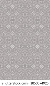 Geometric abstract floral seamless pattern. Stylish monochrome white thin outline texture. Optical illusion effect. Light gray color background is easy to change. Vector 10
