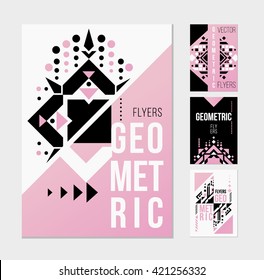 Geometric abstract flyers template. Pink presentation templates. Ethnic element design for brochure. Isolated flyer design