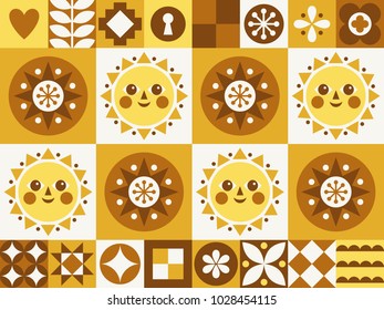 Geometric abstract folk card. Scandinavian design. Vector Illustration.
