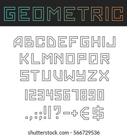 Geometric abstract font vector outline. Letters and numbers typography design