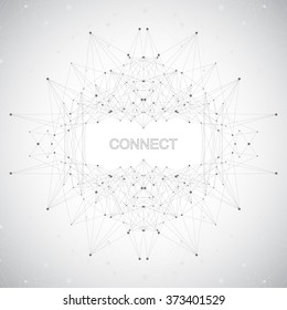 Geometric abstract form with connected line and dots. Graphic background for your design and  for your text . Vector illustration
