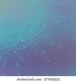 Geometric abstract form with connected line and dots. Futuristic technology object for your design. Vector illustration.