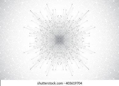 Geometric abstract form with connected line and dots. Graphic background for your design. Vector illustration.