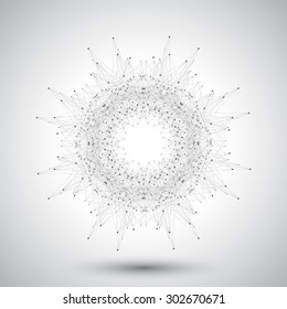 Geometric abstract form with connected lines and dots.  Vector illustration.