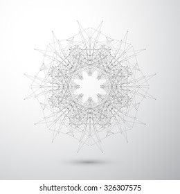 Geometrisches abstraktes Formular mit verbundenen Linien und Punkten. Technologisch grauer Hintergrund für Ihr Design und Ihren Text. Vektorgrafik.