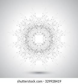 Geometric abstract form with connected lines and dots. Futuristic technology design. Vector illustration.