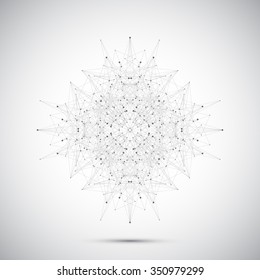 Geometric abstract form with connected lines and dots. Vector illustration.