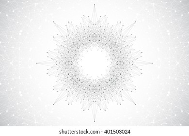 Geometric abstract form with connected lines and dots. Vector illustration.