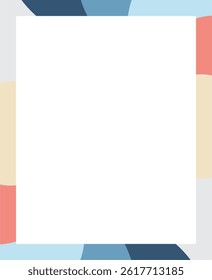 Geometric abstract frame or border background in blue, pink, beige and white colors. Empty space for text or picture. Vertical banner.