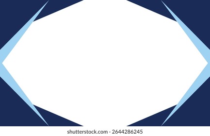 Quadro geométrico abstrato com formas angulares azul claro e escuro criando um espaço central hexagonal em negrito. Ideal para apresentações modernas, modelos de negócios, folhetos ou layouts criativos.