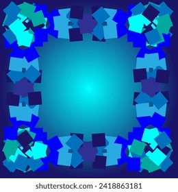 Marco abstracto geométrico hecho de cuadrados en un fondo de gradiente azul