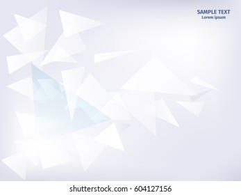 Geometric abstract futuristic vector triangular pattern. Concept triangle grey background with gradient on bright backdrop.  The effect of the explosion. Flying light particles.