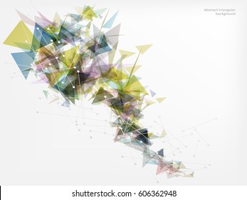 Geometric abstract futuristic vector triangular pattern. Concept triangle background with gradient on bright backdrop. Polygonal graphic art. Good for broshure, web, templates and covers.