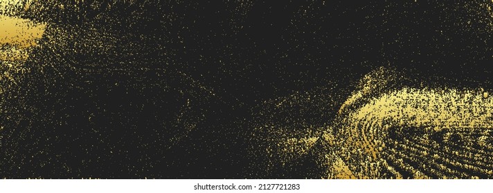 Geometric abstract glitter pattern, black background, golden grunge texture. Unique decoration for banner design, design for cover, wallpaper, website, flyer, book, business card.