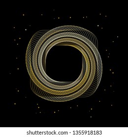 Geometric abstract gold frame on black background.