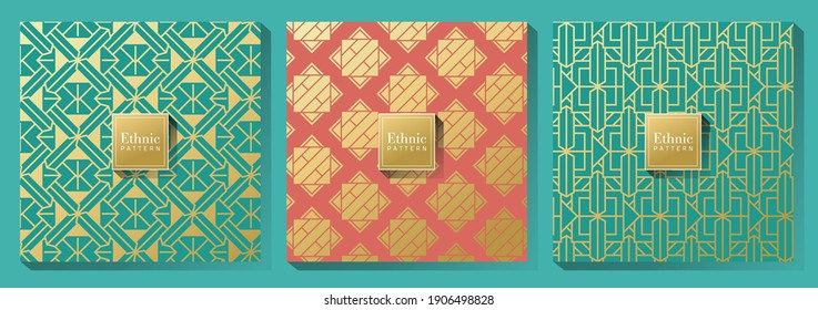 Geometric abstract gold pattern set