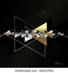 Geometric, abstract, gold, vector background with triangles.