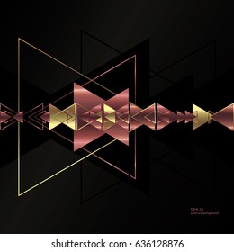 Geometric, abstract, gold, vector background with triangles.