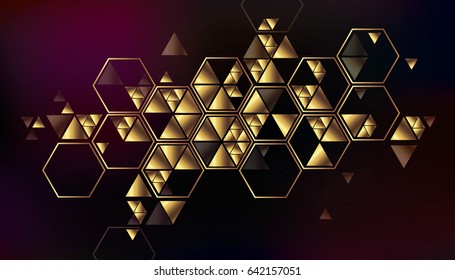 Geometric, abstract, gold, vector background with triangles.
