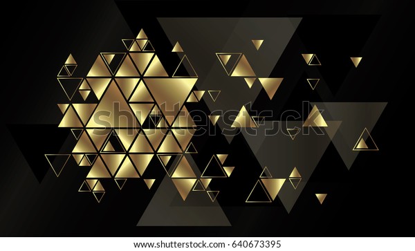 Geometric, abstract, gold, vector background with triangles.