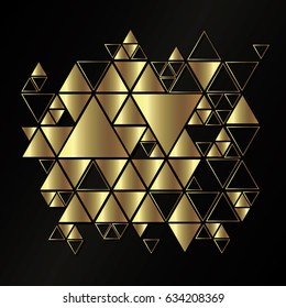 Geometric, abstract, golden, vector background with triangles.