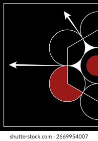  o gráfico abstrato geométrico é definido em um plano de fundo preto dentro de um quadro branco. 