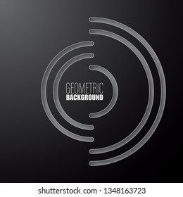 Geometric abstract gray background.Cut circle on dark background.