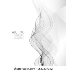
Geometric abstract gray poster background. Gray smoke wave stream with triangles.