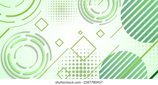 Geometric Abstract Green Background with Circles, Lines, and Modern Desig