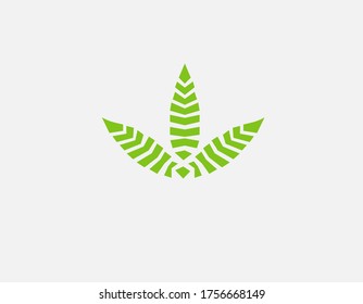 Geometric abstract green logo icon three leaves of a plant
