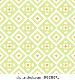 Geometric abstract green and orange pattern. Vector seamless wallpaper.
